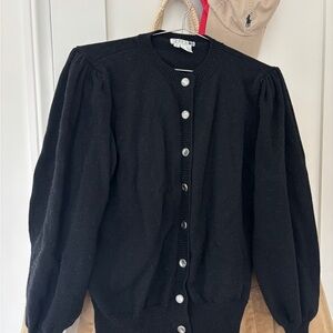 Vintage Black Merino Wool Cardigan with Pearl Buttons